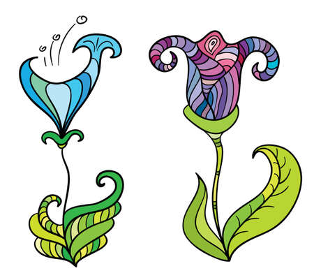 Color fantastic flowers on a white backgroundのイラスト素材