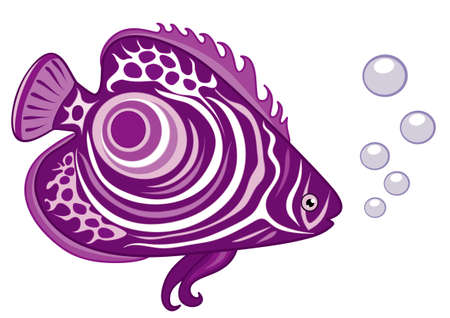 Beautiful lilac fish with bubblesのイラスト素材
