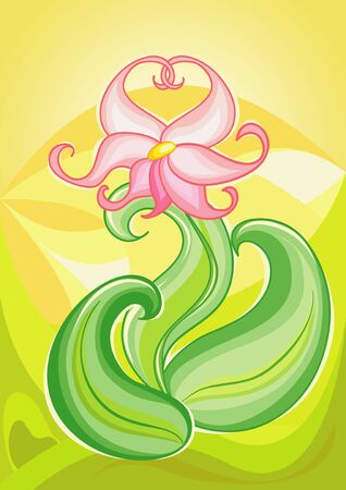 Blossoming pink flower under sun beamsのイラスト素材