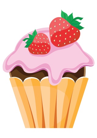 Fruit cake with strawberry on white backgroundのイラスト素材