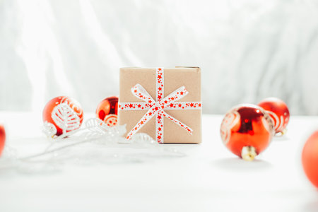 Gift box wrapped craft paper on new year
