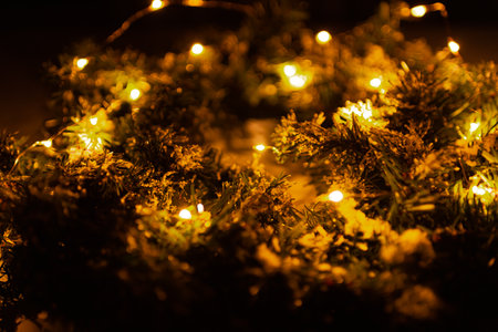 Christmas wreath with lights garland for door