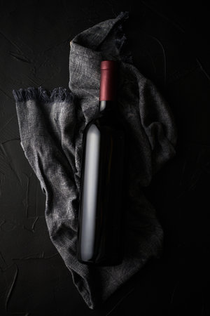 bottle of red wine on dark background.の写真素材