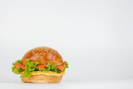 burger isolated with white colour backgroundの写真素材