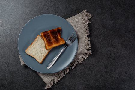 Toasted slice of bread on white plateの写真素材