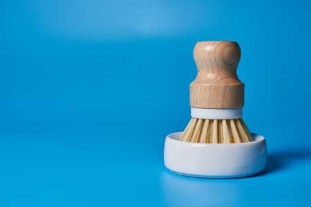 Ecological household product. Round brush for washing dishes and vegetables.の写真素材