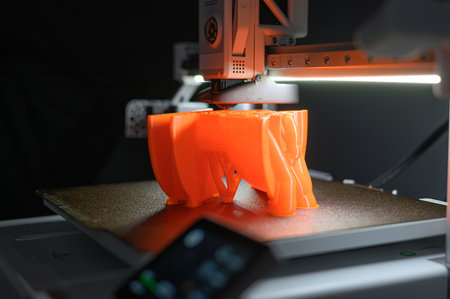 The 3D printing machine operation. The 3D rapid prototype processing concept.