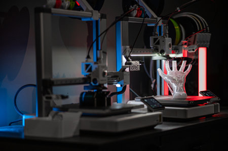 An Innovative Advanced 3D Printing Setup Featuring a Hand Model for Creative Applications and Designの写真素材