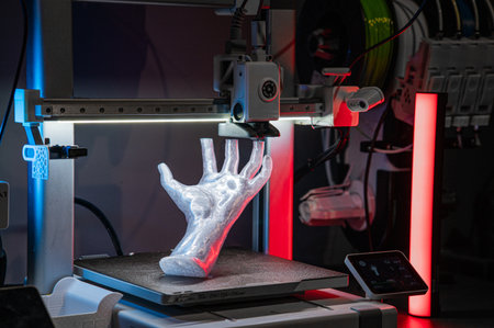 3D printer creating prosthetic hand prototypeの写真素材