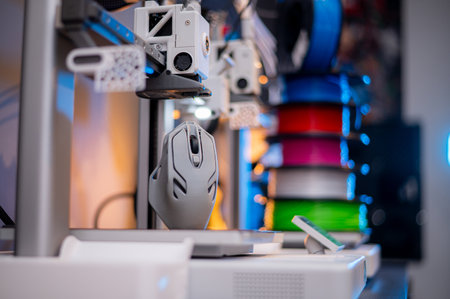 3D printer. Blank Empty 3D printer. 3D printer not working. Blank clean 3D printer desktop without printing process.の写真素材