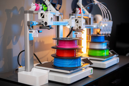 color plastic PLA and ABS filament for printing on a 3D printerの写真素材