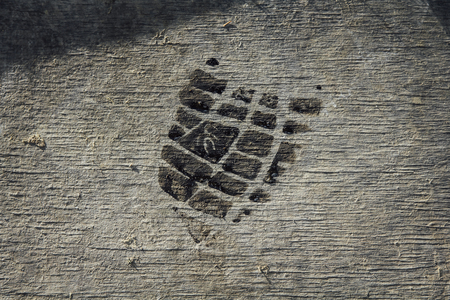 Background wood flooring with mud and shoe print in the pipelineの写真素材