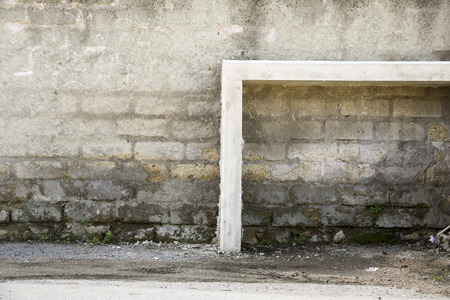 Brick wall with benchの写真素材