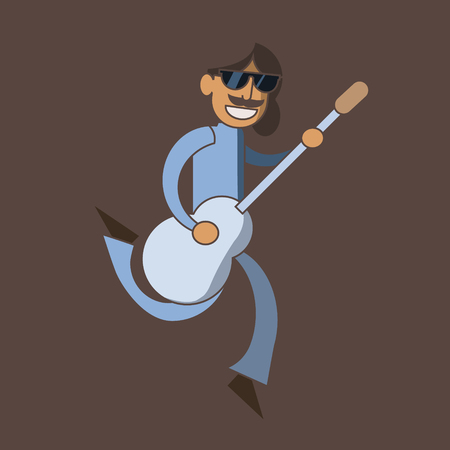 A young man jumping with electric guitarのイラスト素材