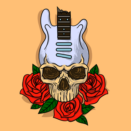 illustration of skull with guitarのイラスト素材