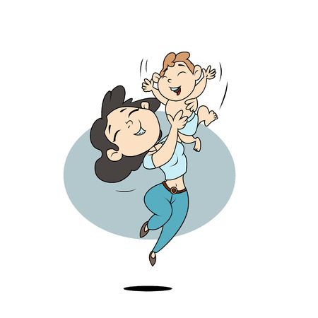 Happy young woman, mother in casual clothesのイラスト素材