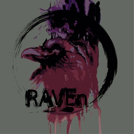 Raven head in grunge style may be used for t shirt printのイラスト素材