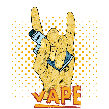 Hand with drip and box mod in pop art style comics illustrationのイラスト素材