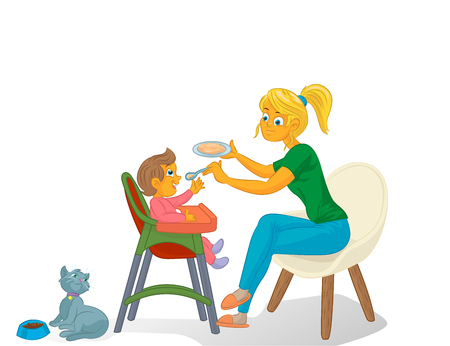 Mother with kid and catの写真素材