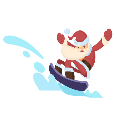 santa claus riding snowboard flat style illustration on isolated backgroundのイラスト素材