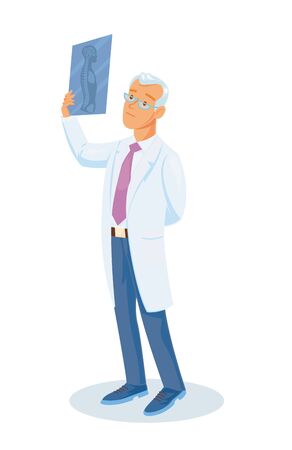 Doctor pensively looks at an X-ray shotのイラスト素材