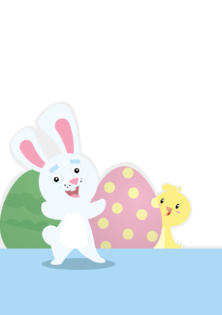 funny rabbit and chickのイラスト素材