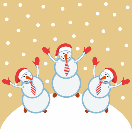 Three funny snowmen happyのイラスト素材
