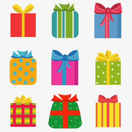Set of nine colorful of different gift boxesのイラスト素材