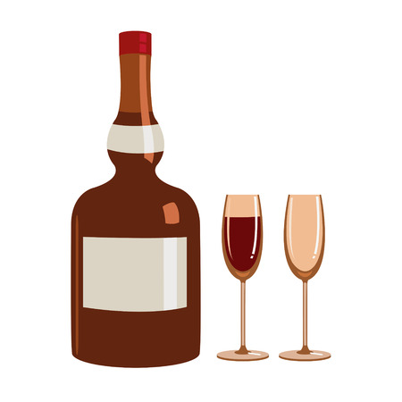 Bottle of Liquor and two glasses. Vector Illustration of Liquor bottle and glassesのイラスト素材