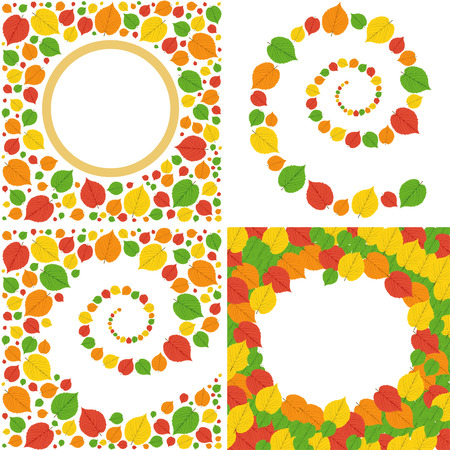 pattern of bright autumn leaves.Set of four illustrationsのイラスト素材