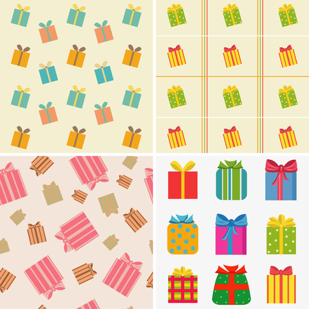 various colorful gifts.Set of four illustrationsのイラスト素材
