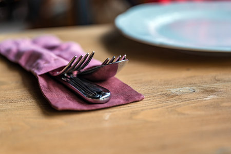 Cutlery with two forks in a rag case of magnet colorの写真素材