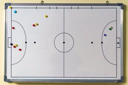 Football coach's board with the placement of chips for the match. Sports equipment.の写真素材