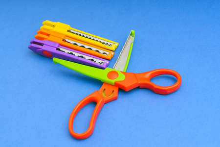 Scissors with replaceable blades for curly cutting.の写真素材