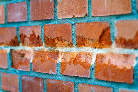Big scratch with chips on the brick wall from the carの写真素材