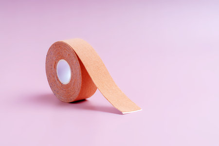Cometic tape for skin tightening flesh color on a light pink backgroundの写真素材