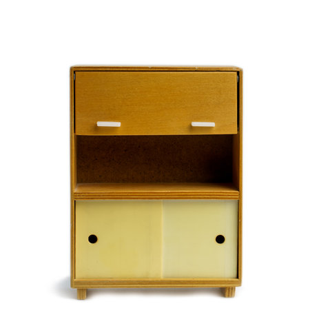 Vintage toy wooden cabinet on white background isolateの写真素材