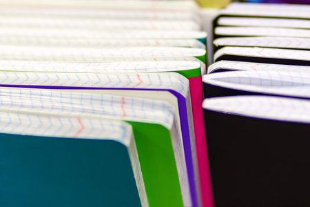 Checkered notebooks for school with red marginsの写真素材