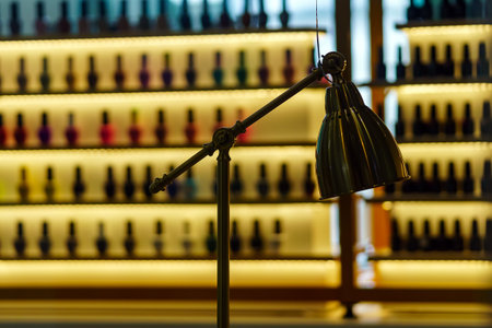 Lamp on the background of various nail polishesの写真素材