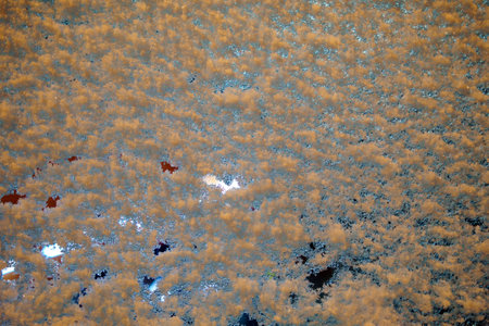 Loose snow on the glass with lighting from the inside in the eveningの写真素材