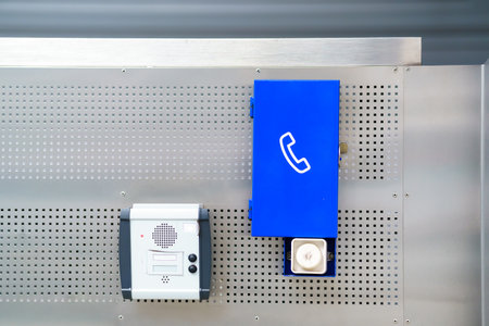 Telephone and loudspeaker on the wall in the subway for staff communication