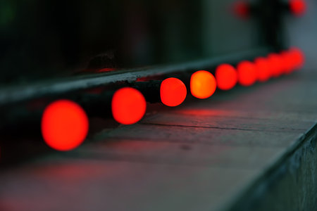 A row of red lights on the window