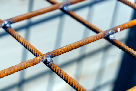 Place of welding of metal lattice from reinforcementの写真素材