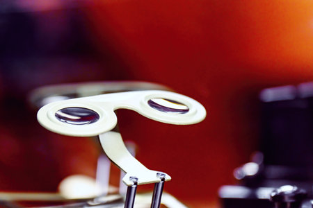 White metal stereoscope on red backgroundの写真素材