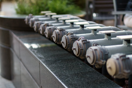 striking array of fire hydrants, vibrant in color, stands ready to combat flames. Each hydrant symbolizes preparedness and community safety, vital for swift emergency responsesの写真素材
