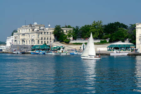 Sailing yacht on a background of quay                               の写真素材