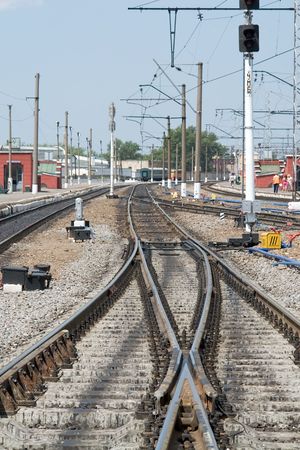 Summer. The railway. Rails converge at perspective.の写真素材
