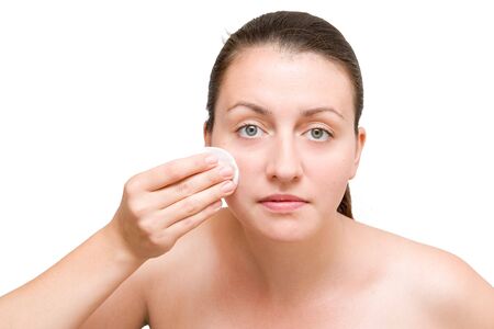 beautiful girl make-up on a white backgroundの写真素材