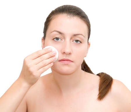 beautiful girl make-up on a white backgroundの写真素材