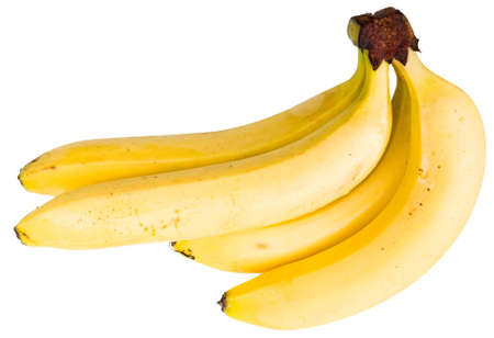 Four ripe bananas on a white backgroundの写真素材